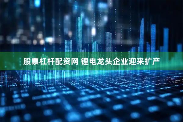 股票杠杆配资网 锂电龙头企业迎来扩产